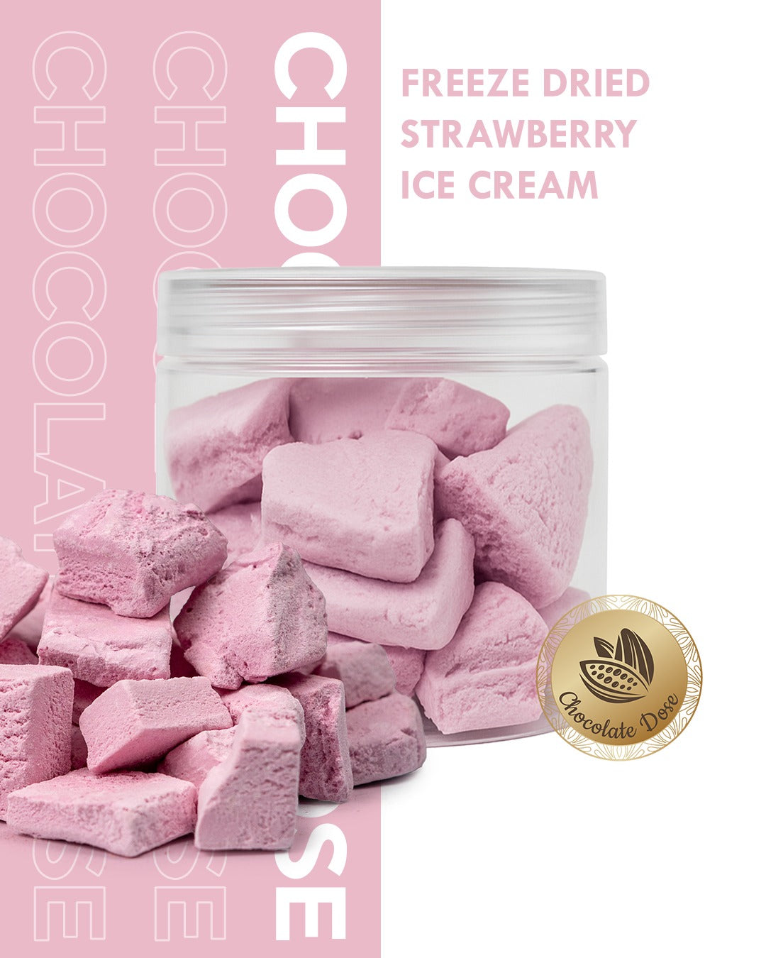 Freeze Dried Ice Cream Strawberry - 55g Jar | Crunchy Strawberry Treat